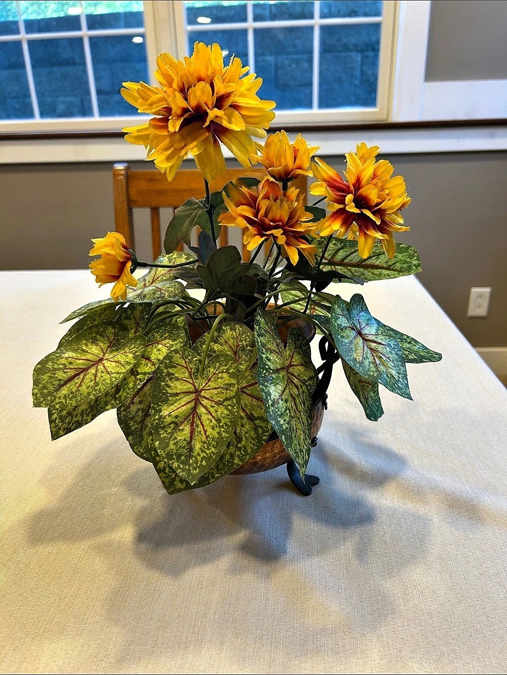 Hammered copper Metal Floral Decor, Brown & Yellow fall decoration